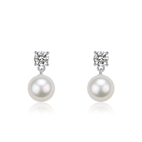 9-10mm Freshwater Pearl & Sasha Drop Large Zircon Earrings - House Of Pearls